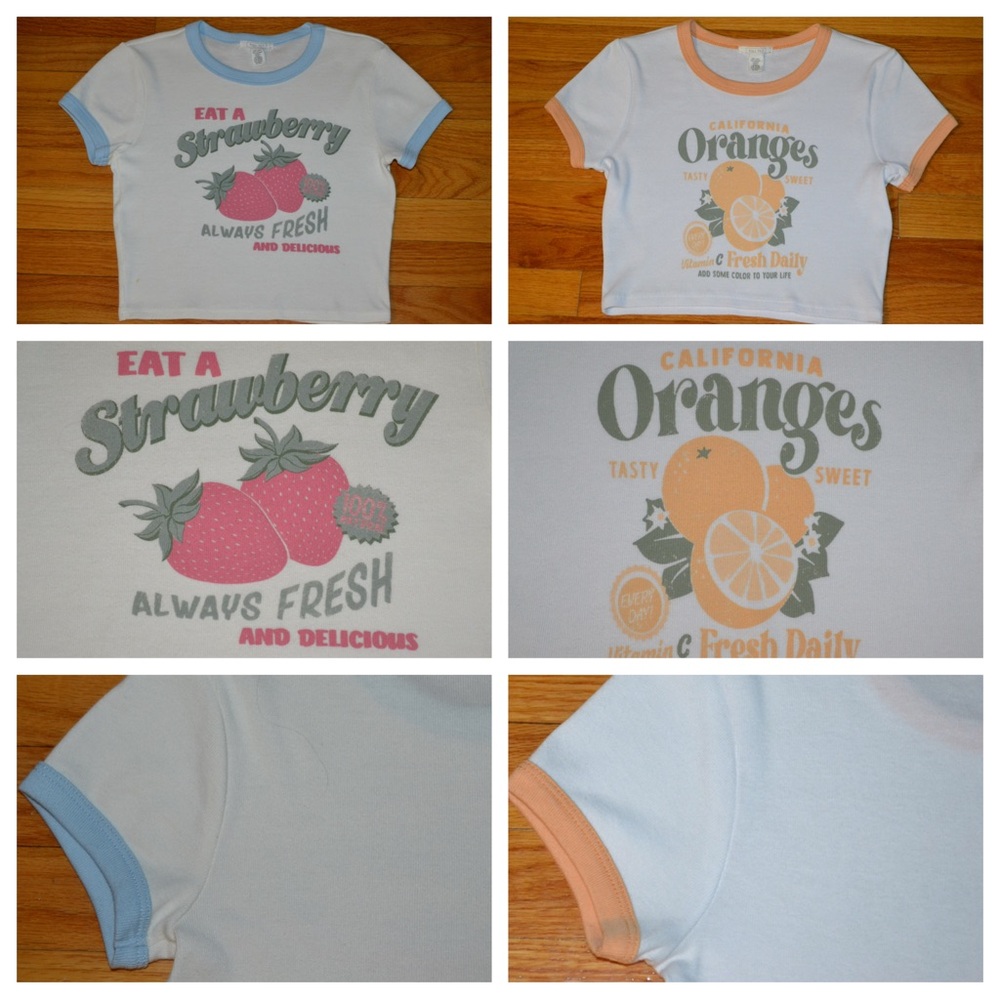 Youth girls Full Tilt orange and strawberry cropped t-shirt top, size M